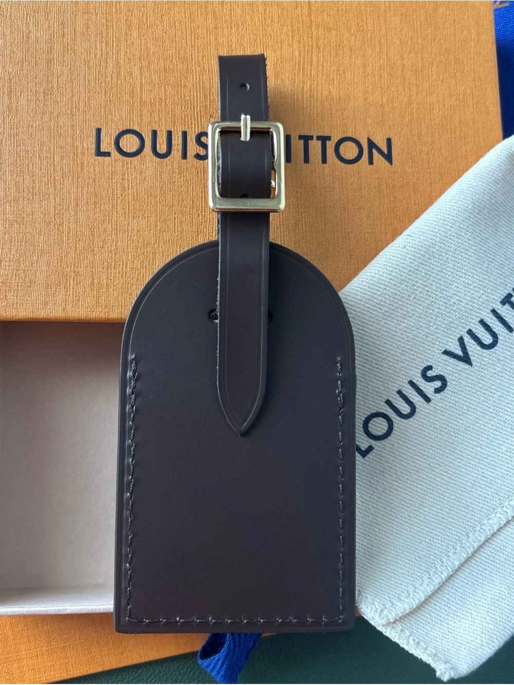 Louis Vuitton Brown Leather Luggage Tag with Gold Hardware